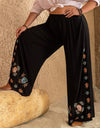 Plus Size Flower Elastic Waist Wide Leg Pants