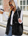 Drawstring Hooded Sleeveless Denim Jacket