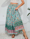 Bohemian Print Smocked Waist Maxi Skirt