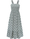 Smocked Printed Square Neck Sleeveless Dress