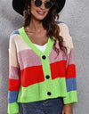 Color Block Button-Down Dropped Shoulder Cardigan