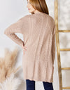 Hailey & Co Full Size Cable-Knit Pocketed Cardigan