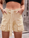 Tie Front Denim Shorts with Pocket