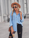 Collared Neck Dropped Shoulder Denim Top