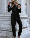 Perfee Button Front Belted Jogger Jumpsuit with Pockets