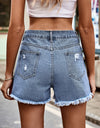 Distressed Button Fly Denim Shorts with Pockets