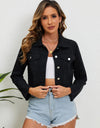 Collared Neck Raw Hem Denim Jacket