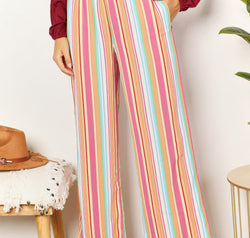 Double Take Striped Smocked Waist Pants with Pockets