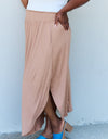 Doublju Comfort Princess Full Size High Waist Scoop Hem Maxi Skirt in Tan