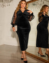 Plus Size Twist Front Lantern Sleeve Slit Dress