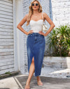 Slit Midi Denim Skirt with Pockets