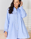 Button Up Collared Neck Flounce Sleeve Denim Dress