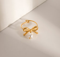 Stainless Steel Pearl Bow Ring