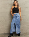 Front Slit Maxi Denim Skirt