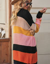 Striped Waffle Knit Open Front Cardigan