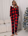 Plaid Zip Front Long Sleeve Hooded Lounge Jumpsuit