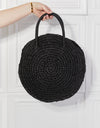 Justin Taylor Beach Date Straw Rattan Handbag in Black