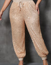 Plus Size Sequin Drawstring Joggers with Pockets