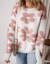 Flower Round Neck Long Sleeve Knit Top