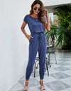 Drawstring Waist Short Sleeve Jogger Jumpsuit