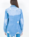American Bazi Frayed Hem Distressed Denim Shirt Jacket