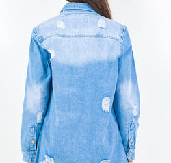 American Bazi Frayed Hem Distressed Denim Shirt Jacket