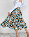 Printed Ruffle Hem Midi Skirt