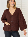 Pocketed Button Up Dropped Shoulder Cardigan