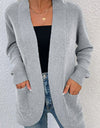 Open Front Rib-Knit Cardigan with Pockets