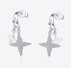 Moissanite Star Rhodium-Plated Drop Earrings