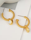 Rope Cat's Eye Stone C-Hoop Earrings