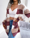 Striped Rib-Knit Open Front Longline Cardigan