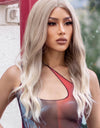 13*2" Lace Front Wigs Synthetic Long Wave 24" 150% Density in Medium Blonde Highlights