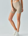 V-Waist Ribbed Sports Biker Shorts with Pockets