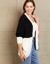 Woven Right Color Block Cable-Knit Batwing Sleeve Cardigan