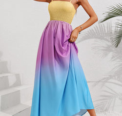 Color Block Tie Shoulder Smocked Maxi Dress