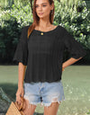 Openwork Round Neck Half Sleeve Knit Top