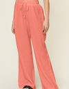 Double Take Full Size Texture Drawstring Wide Leg Pants