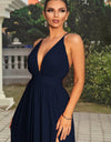 Sleeveless Plunge Neck Slit Maxi Dress