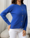 Round Neck Cable-Knit Buttoned Knit Top