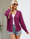 Openwork Button Front V-Neck Cardigan