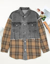 Plaid Raw Hem Button Up Denim Jacket