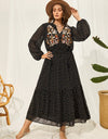 Plus Size Embroidered Tassel Balloon Sleeve Dress