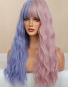 13*1" Full-Machine Wigs Synthetic Long Wave 26" in Blue/Pink Split Dye