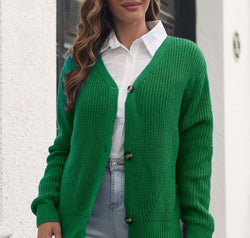 Button Down Ribbed Trim Cardigan