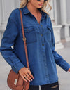Collared Neck Dropped Shoulder Denim Top