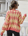 Woven Right Argyle Button Front Drop Shoulder Cardigan