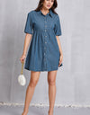 Button Up Collared Neck Tiered Denim Dress