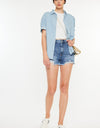 Kancan Distressed Raw Hem High Waist Denim Shorts