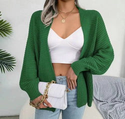 Open Front Lantern Sleeve Cardigan